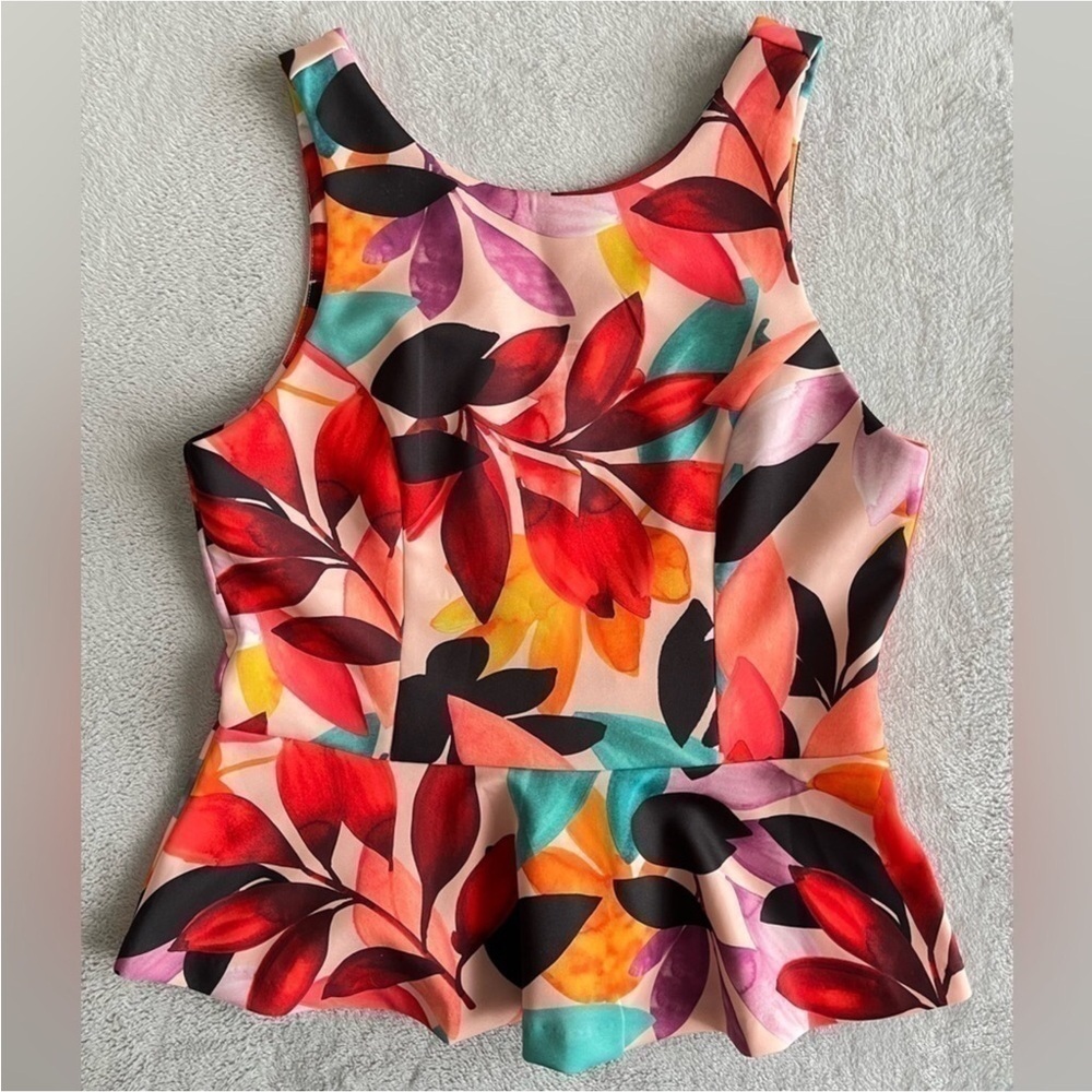 Anthro Floral Fall Peplum Tank Top Autumn 🍂 Sleeveless Top